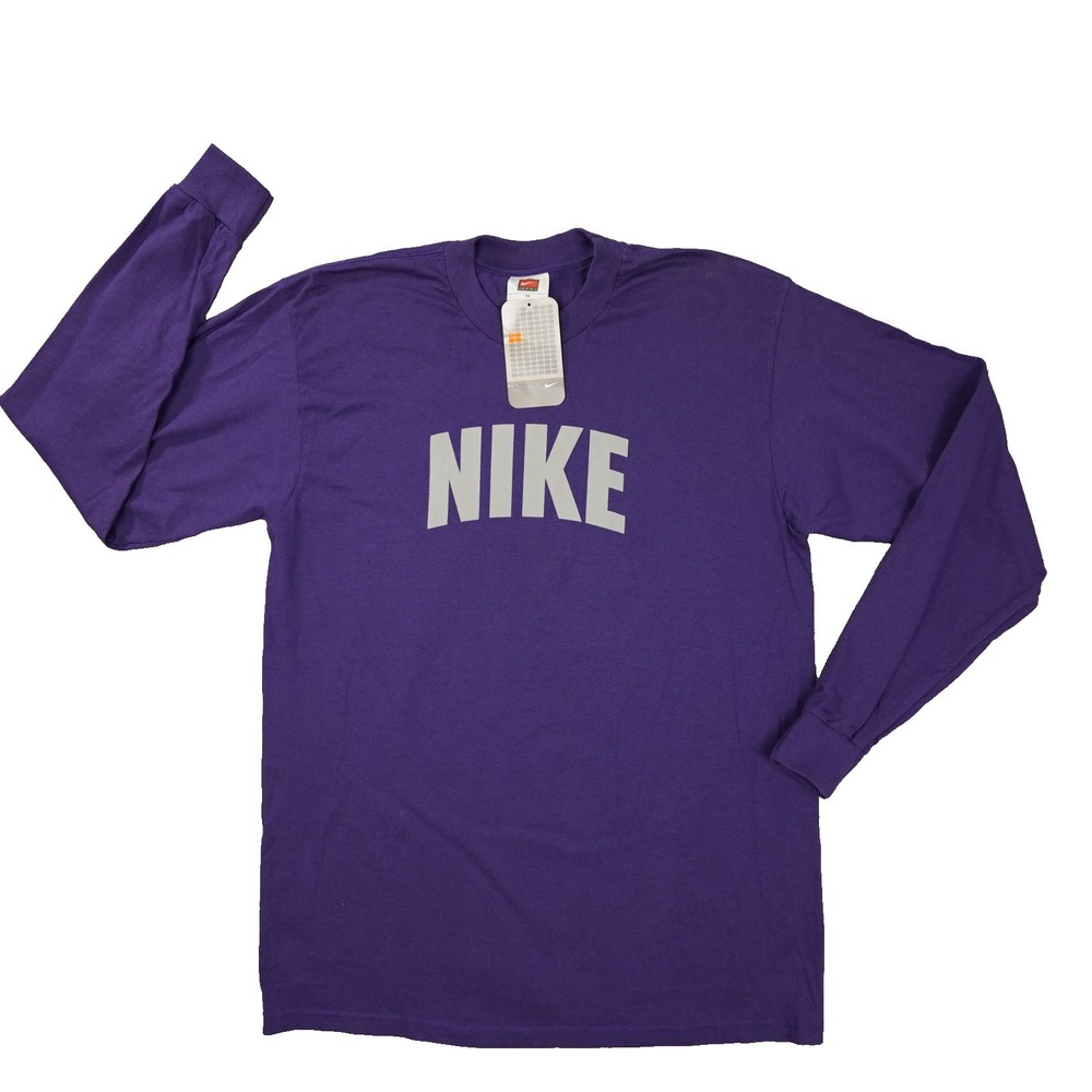 Nike Vintage 90s T Shirt Men's‎ Medium Spellout Purple Long Sleeve NWT